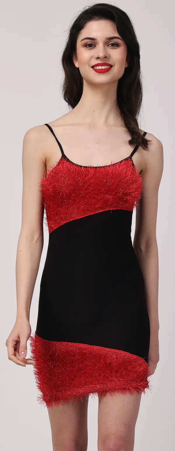 Black_&_Red_Poly_Fur_Solid_Sleeveless_Bodycon_Mini_Dress_For_Women