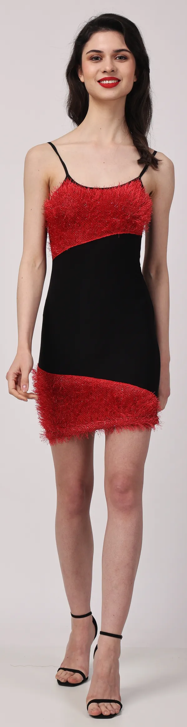 Black_&_Red_Poly_Fur_Solid_Sleeveless_Bodycon_Mini_Dress_For_Women
