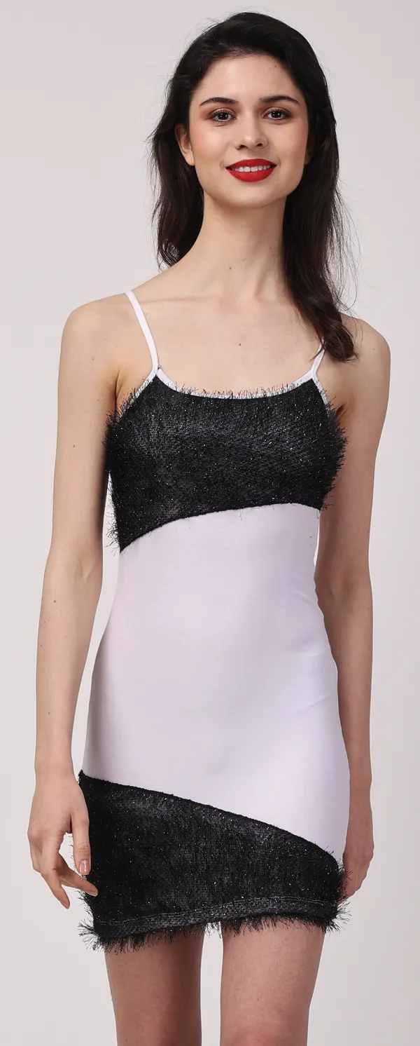 Black_&_White_Poly_Fur_Solid_Sleeveless_Bodycon_Mini_Dress_For_Women