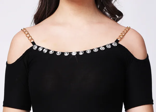 Black_Viscose_Embellished_Sleeved_Bodycon_Short_Dress_For_Women