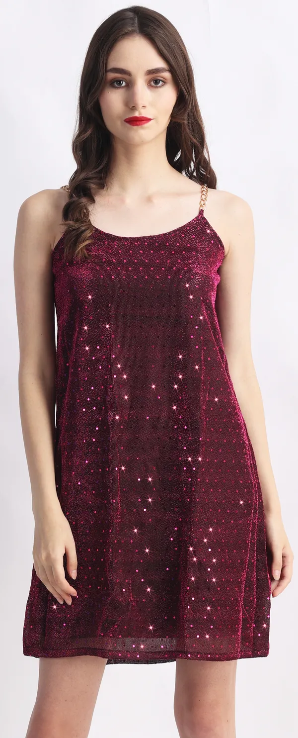 Maroon_Lurex_Net_Embellished_Sleeveless_A-Line_Mid_Thigh_Dress_For_Women