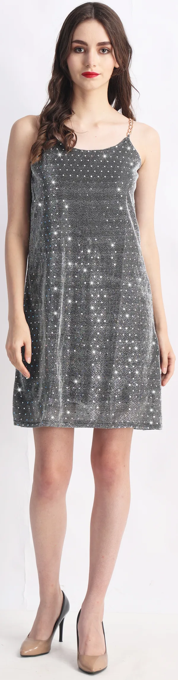 Grey_Lurex_Net_Embellished_Sleeveless_A-Line_Mid_Thigh_Dress_For_Women