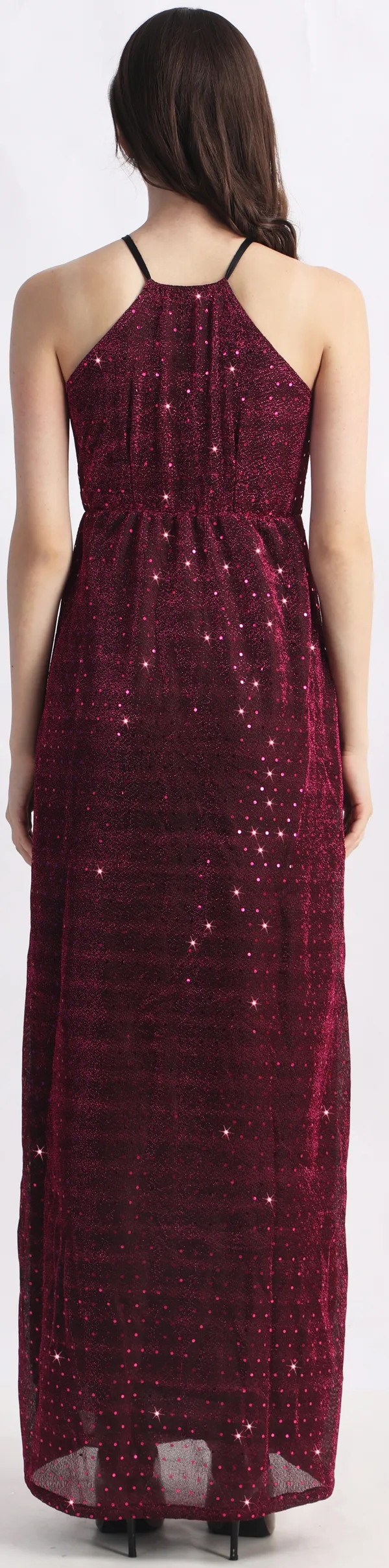 Maroon_Lurex_Net_Sleeveless_Gown_Maxi/Full_Length_Dress_For_Women