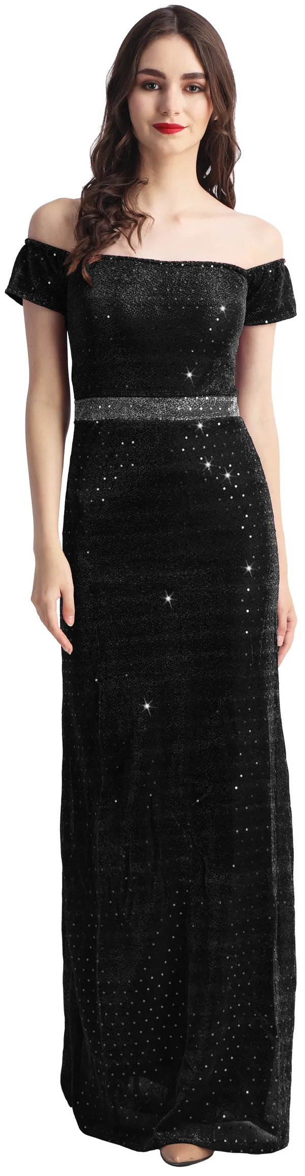 Black_Lurex_Net_Sleeveless_Gown_Maxi/Full_Length_Dress_For_Women