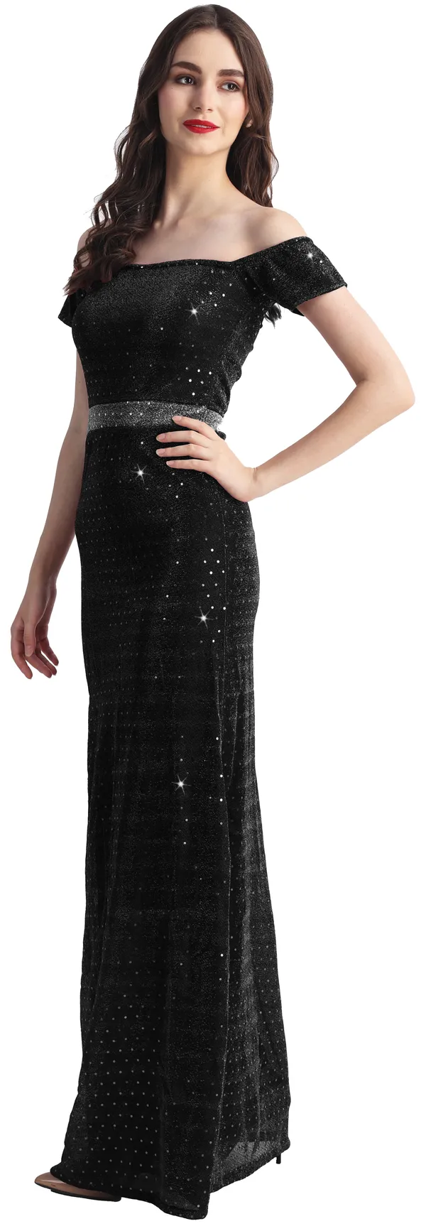 Black_Lurex_Net_Sleeveless_Gown_Maxi/Full_Length_Dress_For_Women
