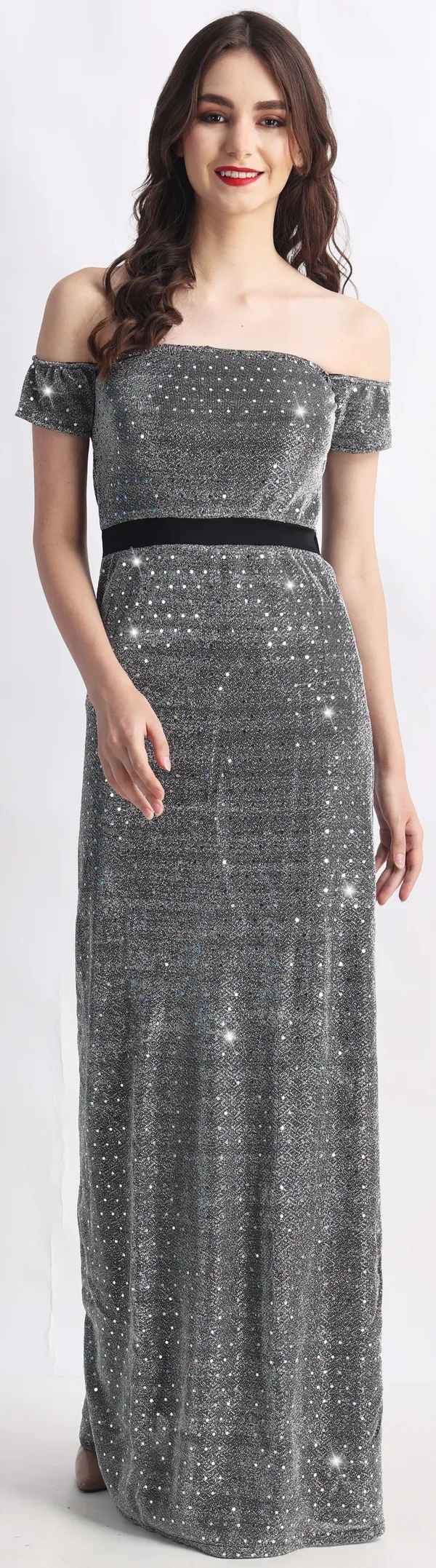 Grey_Lurex_Net_Sleeveless_Gown_Maxi/Full_Length_Dress_For_Women