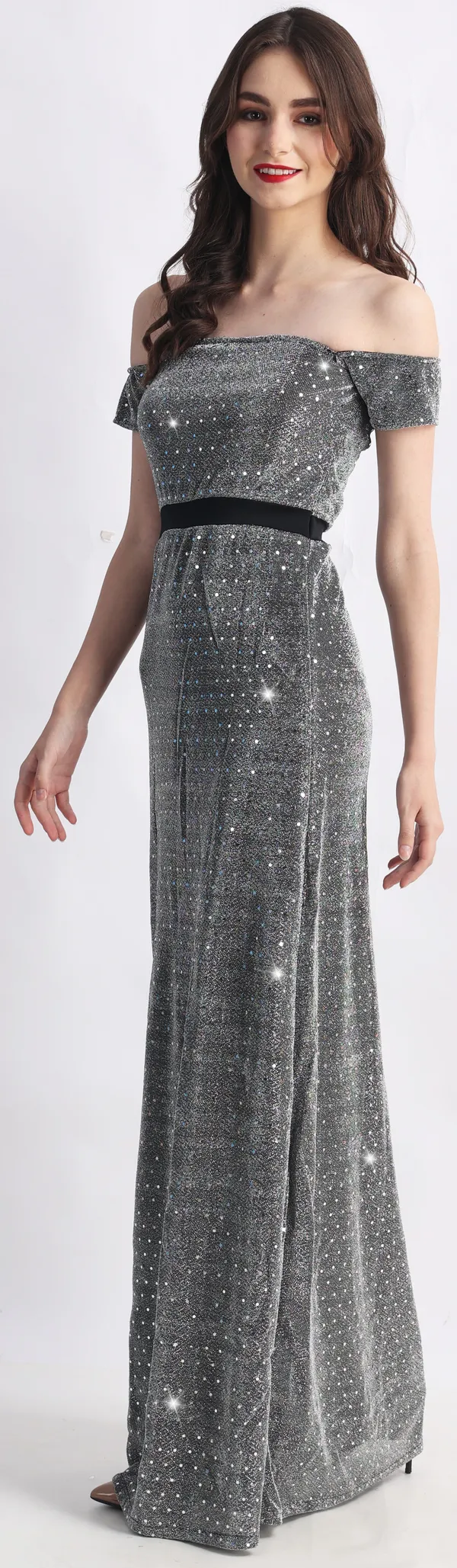 Grey_Lurex_Net_Sleeveless_Gown_Maxi/Full_Length_Dress_For_Women