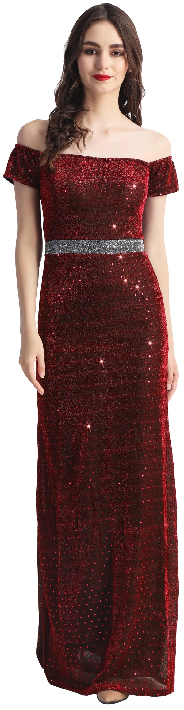 Maroon_Lurex_Net_Sleeveless_Gown_Maxi/Full_Length_Dress_For_Women