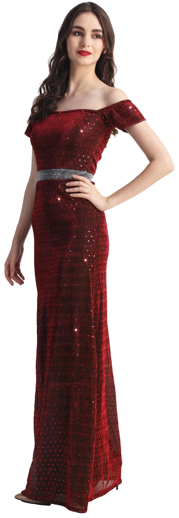 Maroon_Lurex_Net_Sleeveless_Gown_Maxi/Full_Length_Dress_For_Women