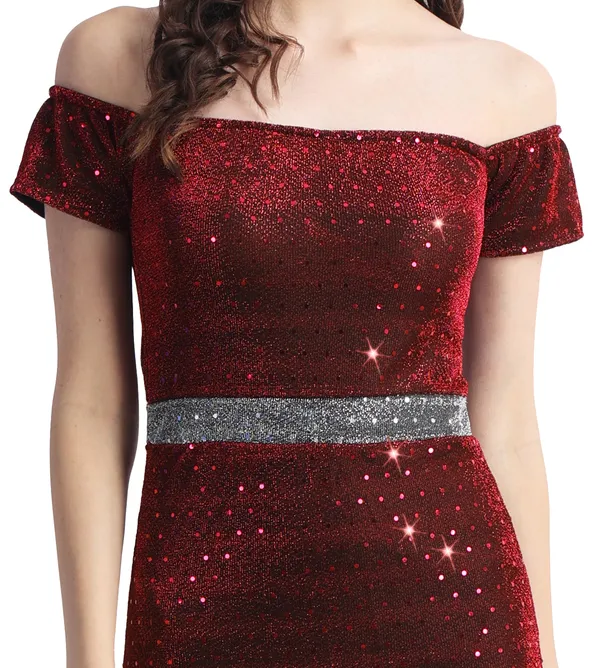 Maroon_Lurex_Net_Sleeveless_Gown_Maxi/Full_Length_Dress_For_Women