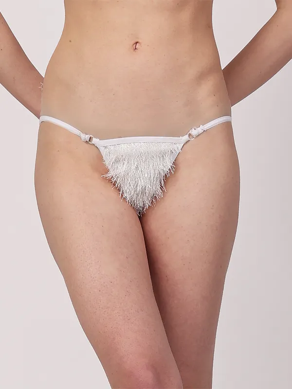 White_Lurex_Fur_Mid_Rise_Fur_G-String_Panty_For_Women