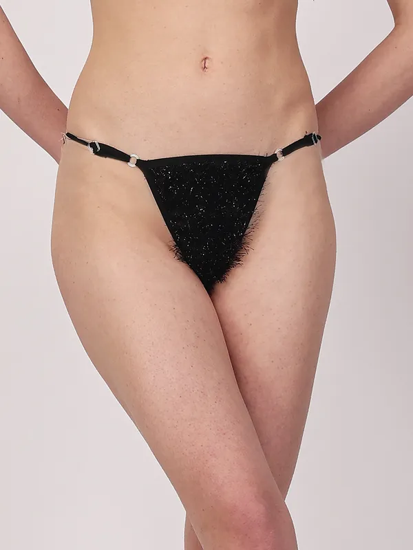 Black_Lurex_Fur_Mid_Rise_Fur_G-String_Panty_For_Women