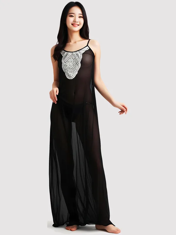 Black_Sheer_Net_Sleeveless_Embellished_Babydoll_Nightwear_For_Women
