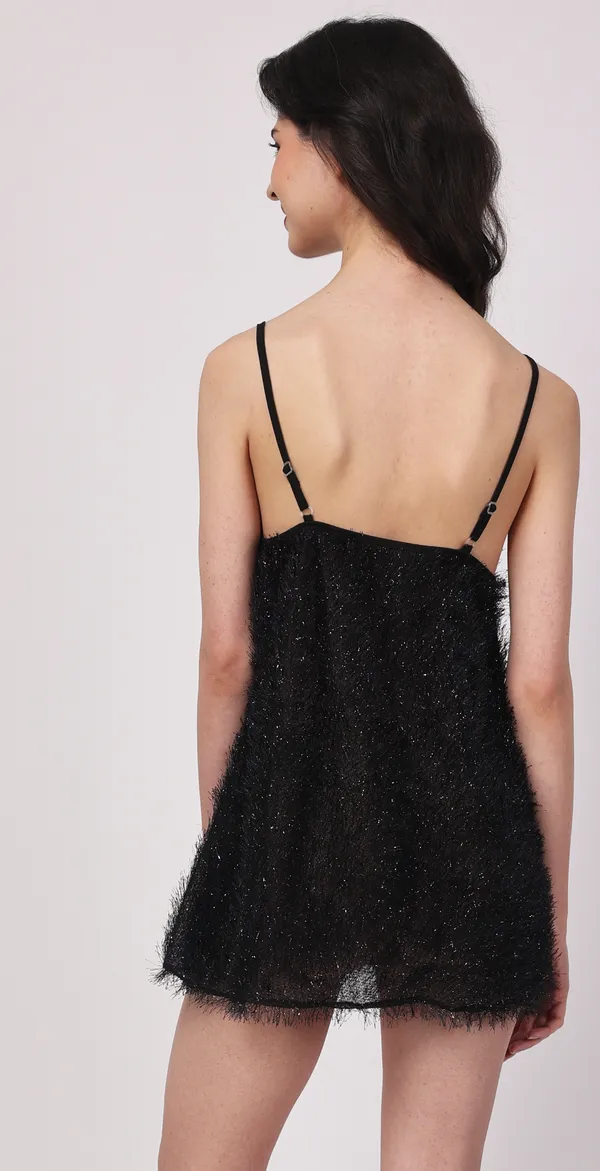 Black_Sheer_Fur_Sleeveless_Lurex_Babydoll_Nightwear_For_Women