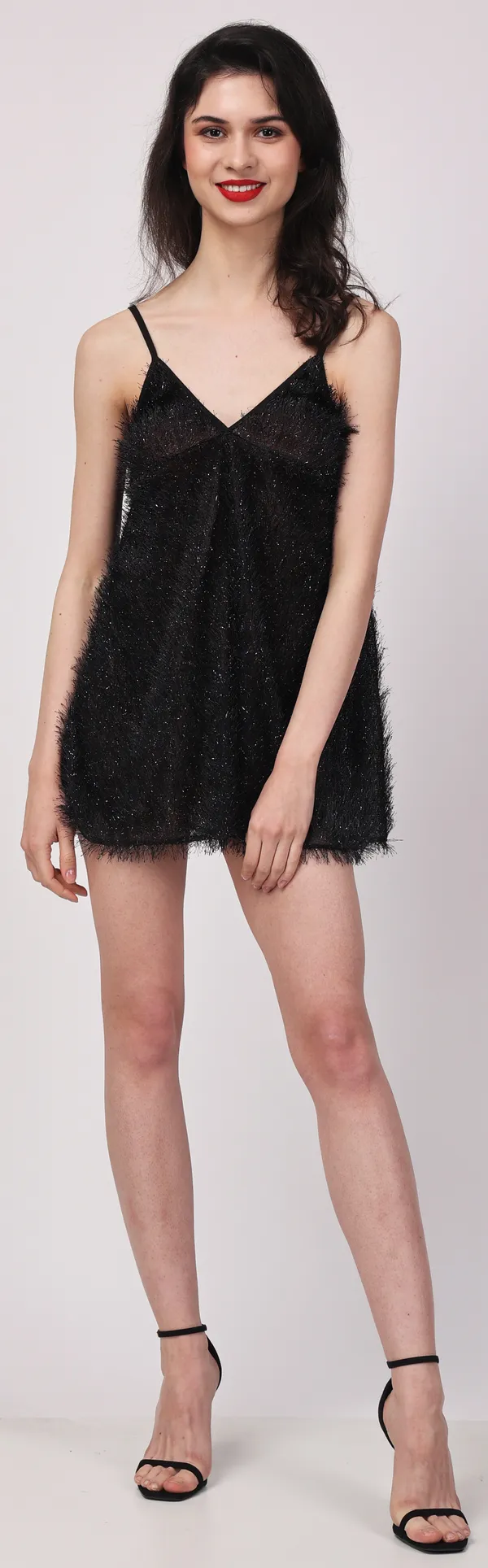 Black_Sheer_Fur_Sleeveless_Lurex_Babydoll_Nightwear_For_Women