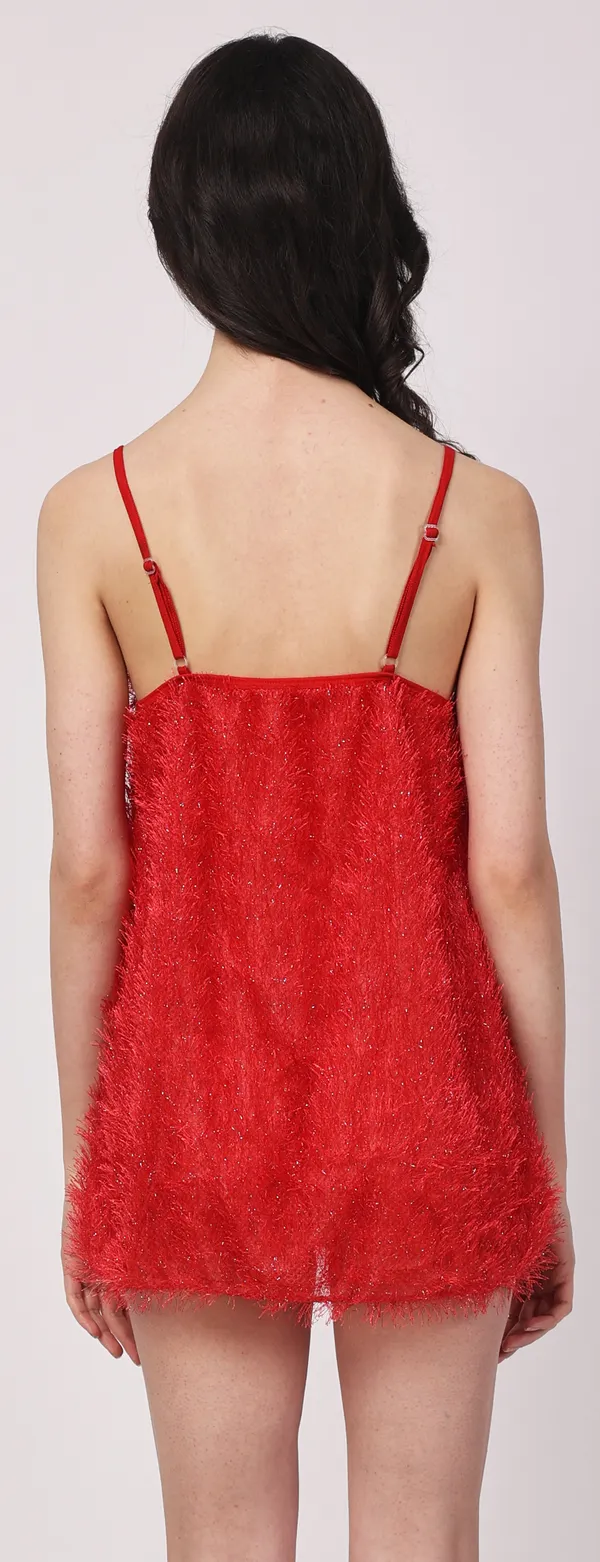 Red_Sheer_Fur_Sleeveless_Lurex_Babydoll_Nightwear_For_Women