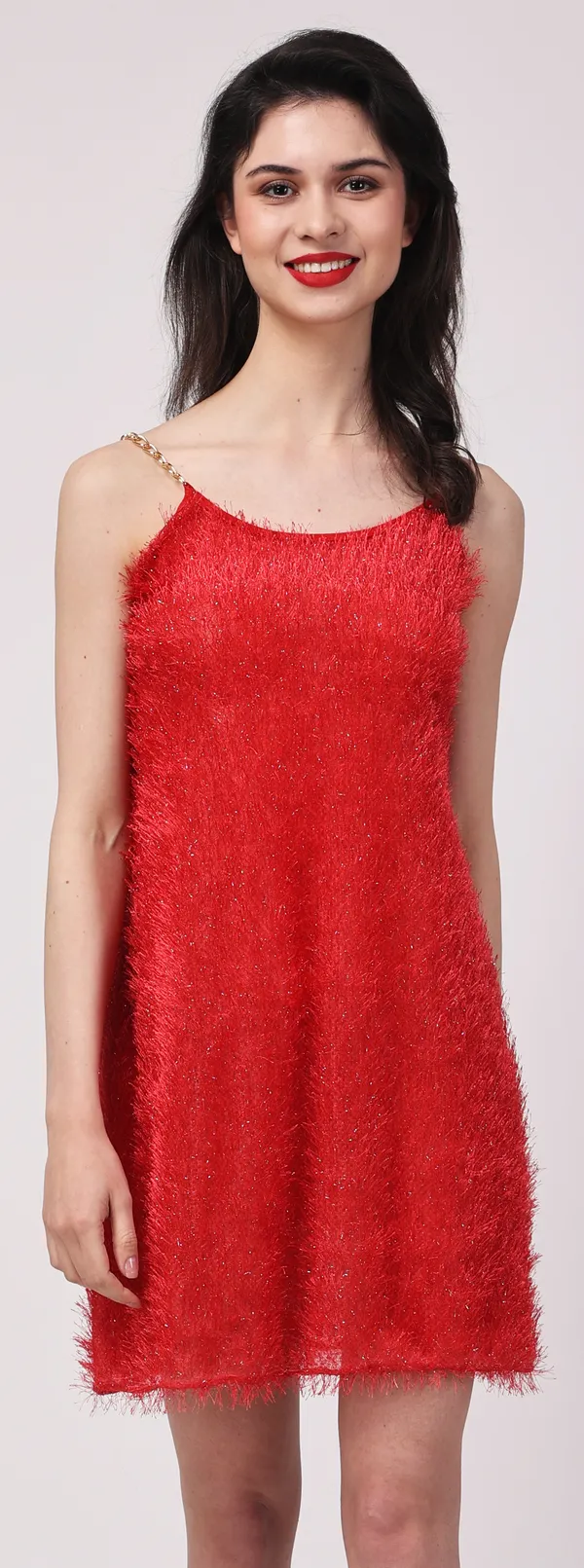 Red_Sheer_Fur_Sleeveless_Lurex_Babydoll_Nightwear_For_Women