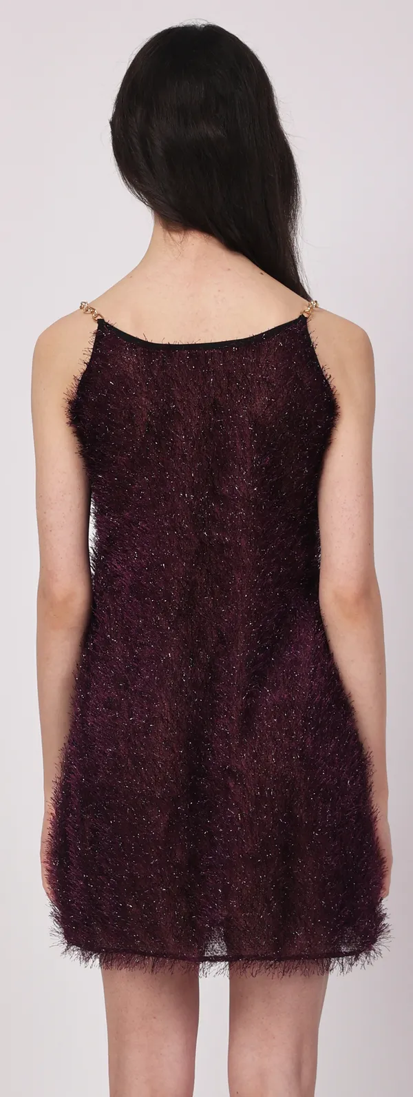 Wine_Sheer_Fur_Sleeveless_Lurex_Babydoll_Nightwear_For_Women