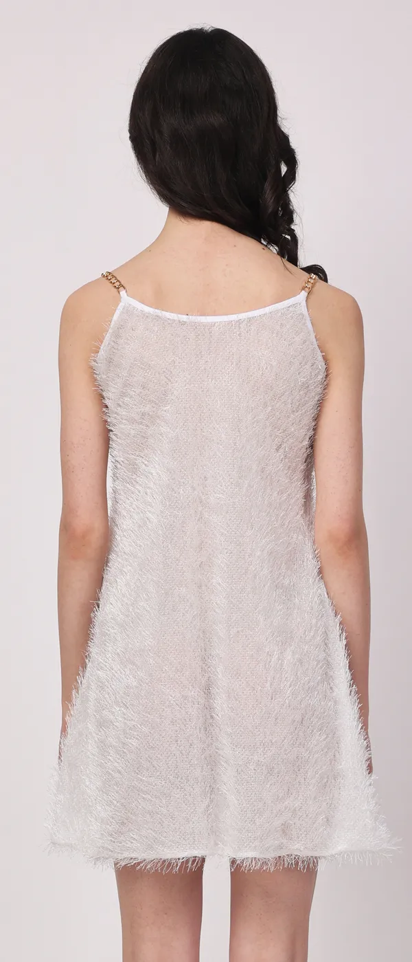 White_Sheer_Fur_Sleeveless_Lurex_Babydoll_Nightwear_For_Women