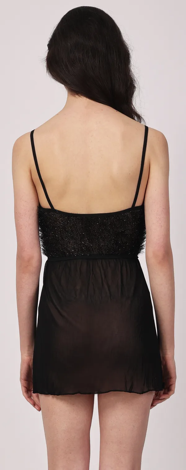 Black_Sheer_Fur_Sleeveless_Lurex_Babydoll_Nightwear_For_Women