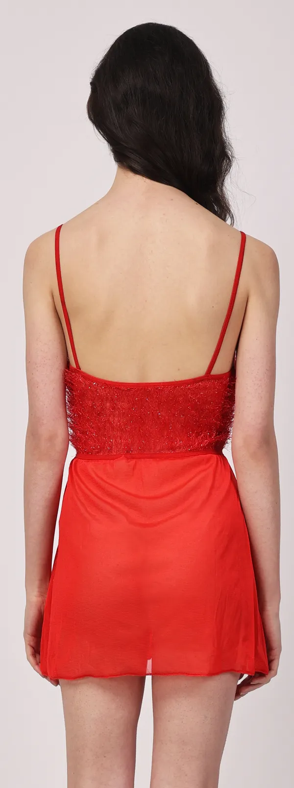 Red_Sheer_Fur_Sleeveless_Lurex_Babydoll_Nightwear_For_Women