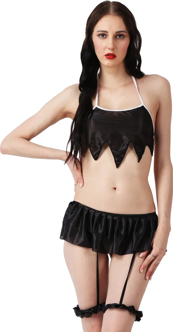 Black_Satin_Sleeveless_Designed_Babydoll_Nightwear_For_Women