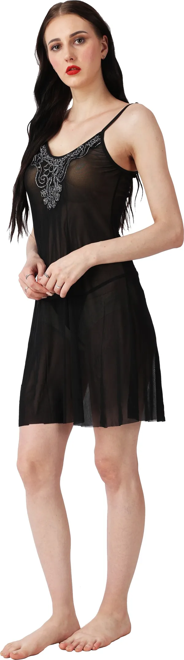 Black_Sheer_Net_Sleeveless_Embellished_Babydoll_Nightwear_For_Women
