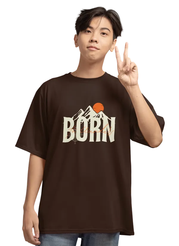 Unisex_Dark_Brown_Printed_Mixed_Cotton_Oversized_T-shirt