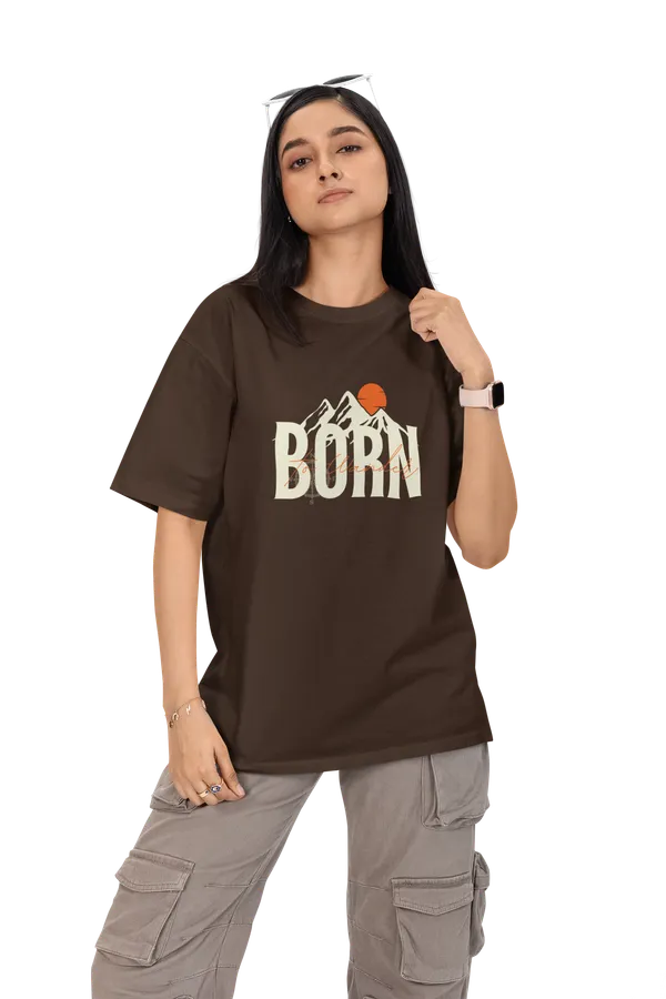 Unisex_Dark_Brown_Printed_Mixed_Cotton_Oversized_T-shirt