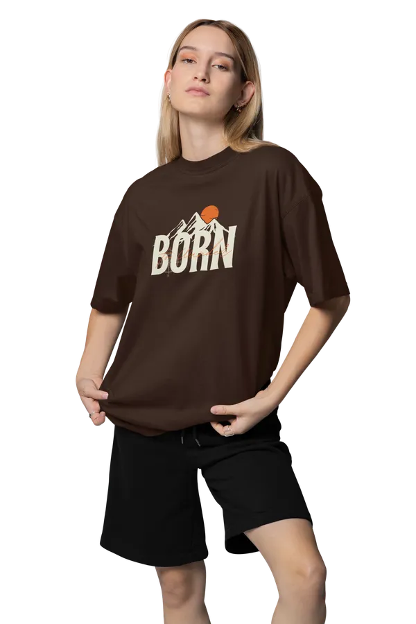 Unisex_Dark_Brown_Printed_Mixed_Cotton_Oversized_T-shirt