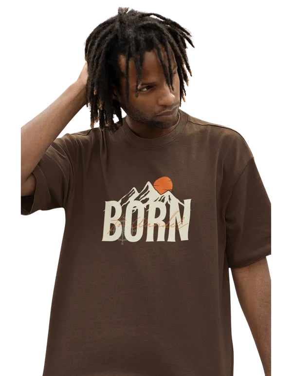 Unisex_Dark_Brown_Printed_Mixed_Cotton_Oversized_T-shirt