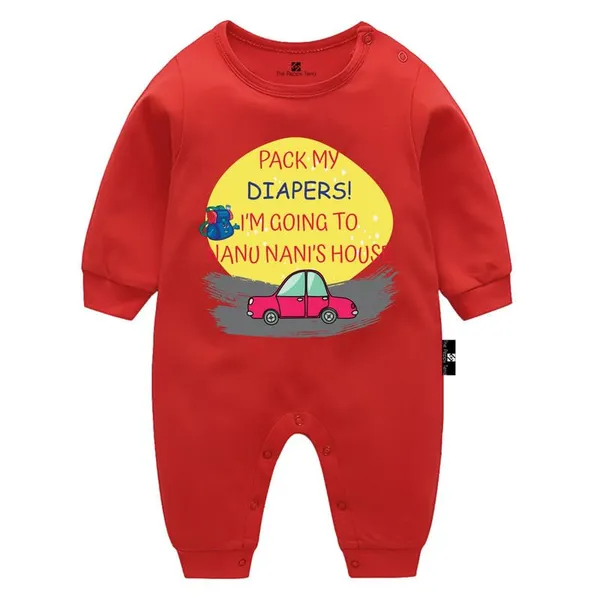 Red_"Pack_My_Diapers_I'M_Going_To_Nanu_Nani'S_House"_Baby_Unisex_Printed_100%_Cotton_Full_Sleeves_Regular_Fit_Rompers_For_Kids