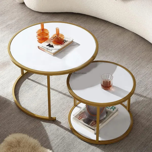 Pack_of_2_White_Modern_Coffee_Table_Set__Round_Center_Table_For_Living_Room