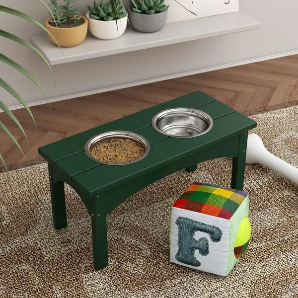 Dark_Green_Double_Elevated_Feeder_Wooden_Large_Dog_Food_Dinner_Pet_Stand_Cat_Feeder_Stand