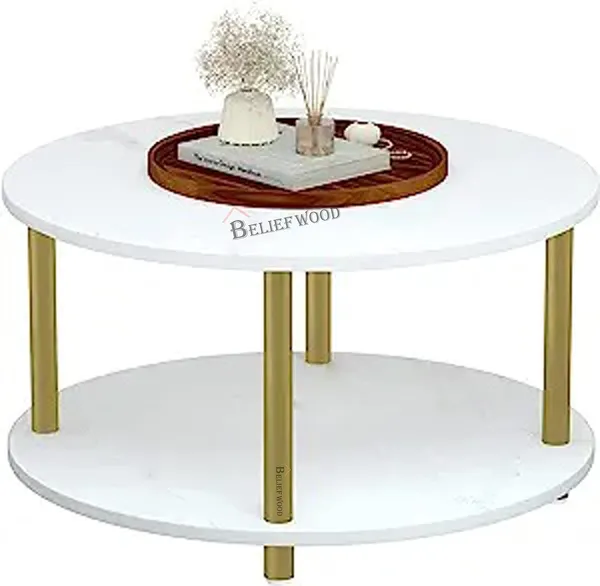 White_Wooden_2_Tier_Coffee_Table_with_Solid_Legs