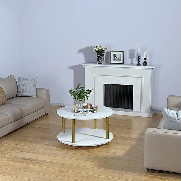 White_Wooden_2_Tier_Coffee_Table_with_Solid_Legs