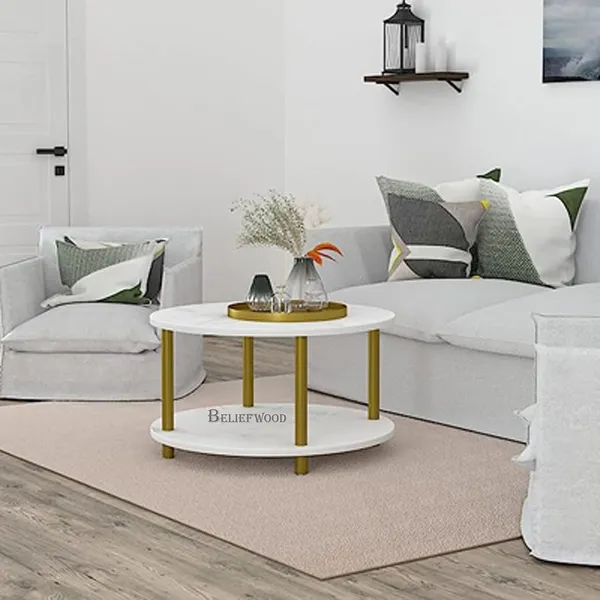 White_Wooden_2_Tier_Coffee_Table_with_Solid_Legs