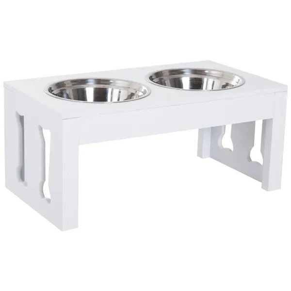 White_Wooden_Large_Dog_Pet_Stand_Modern_&_Elegant_Wood_Elevated_Dog_Bowls/Cat_Bowls