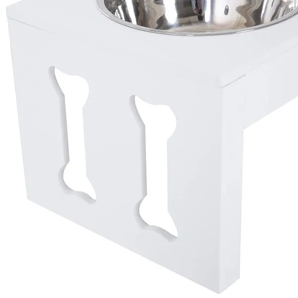 White_Wooden_Large_Dog_Pet_Stand_Modern_&_Elegant_Wood_Elevated_Dog_Bowls/Cat_Bowls