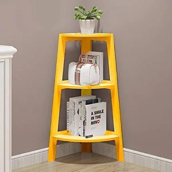 Yellow_Modern_Engineered_Wood_Corner_|_Ladder_Shelf_Compact_3-Tier__Storage_Organizer