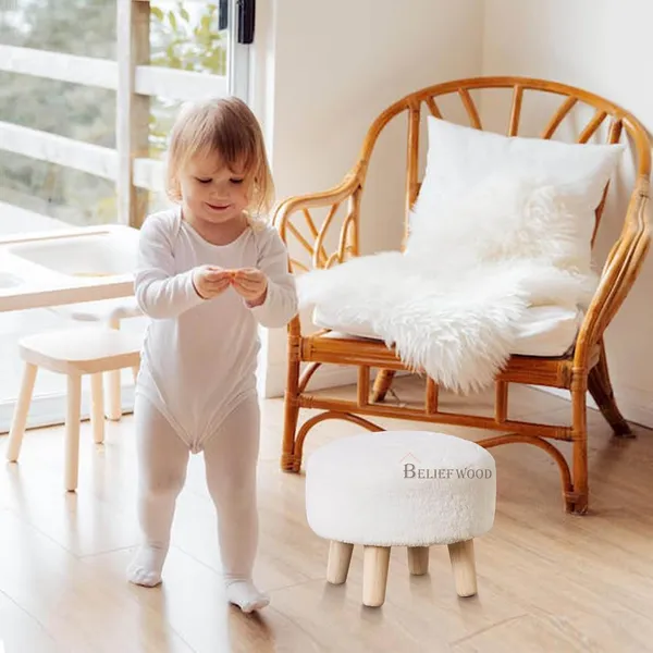 White_Wooden_Round_Small_Sofa_Stool