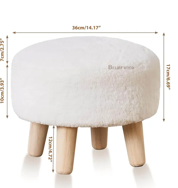 White_Wooden_Round_Small_Sofa_Stool