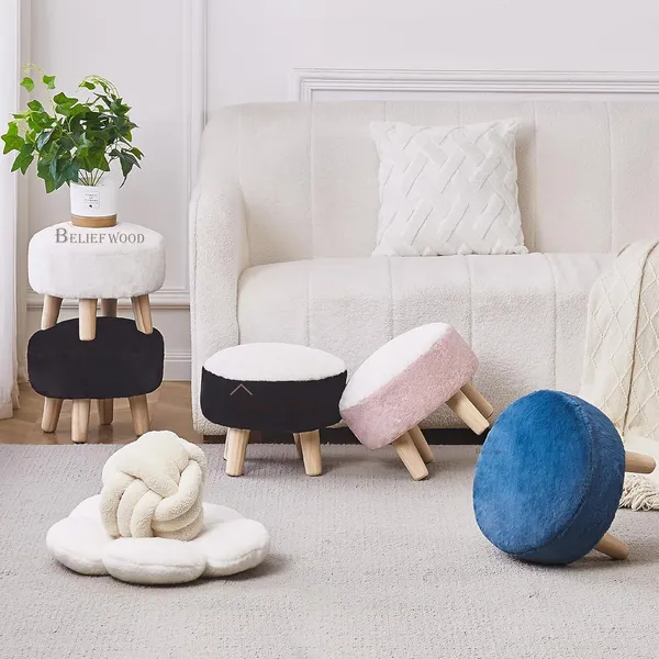 White_Wooden_Round_Small_Sofa_Stool
