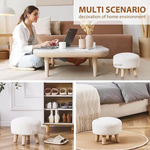 White_Wooden_Round_Small_Sofa_Stool