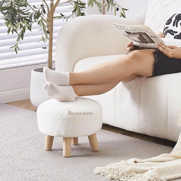 White_Wooden_Round_Small_Sofa_Stool