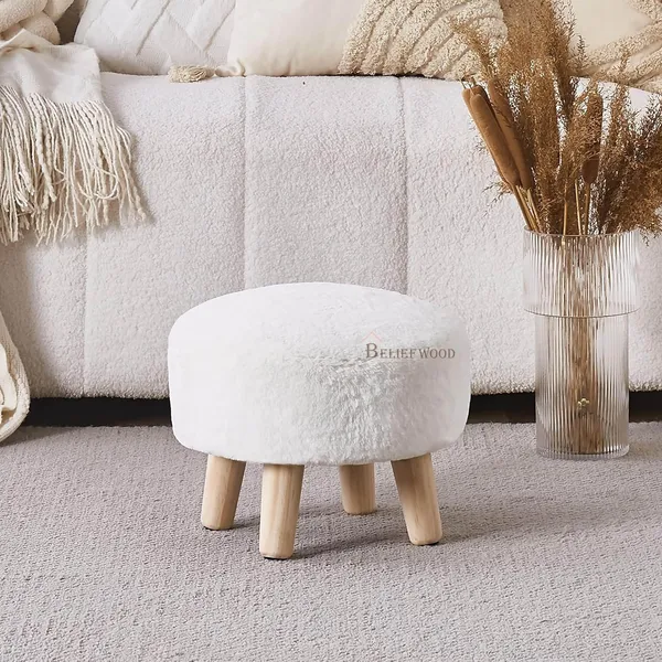 White_Wooden_Round_Small_Sofa_Stool