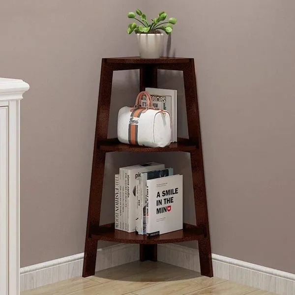 Brown_Modern_Engineered_Wood_Corner_Ladder_Shelf_|_3-Tier_Bookcase_And_Storage_Organizer