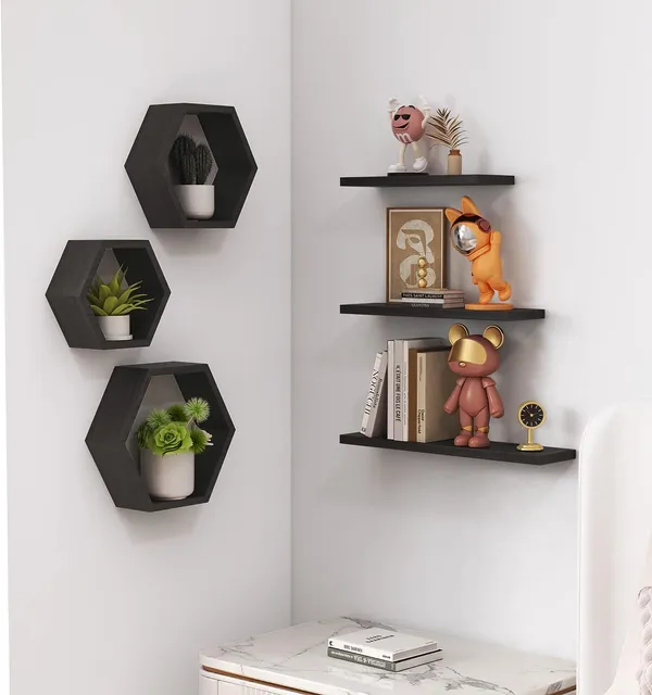Set_of_6_Black_Wooden_Hexagon_Floating_Wall_Shelves