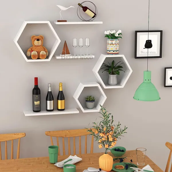 Set_of_6_White_Wooden_Hexagon_Floating_Wall_Shelves