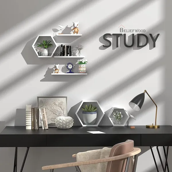 Set_of_6_White_Wooden_Hexagon_Floating_Wall_Shelves